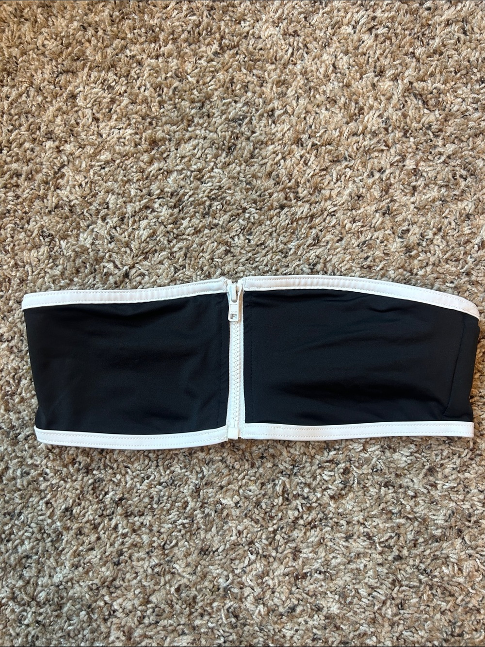 SKIMS Black Strapless Swim Top with Front Zip